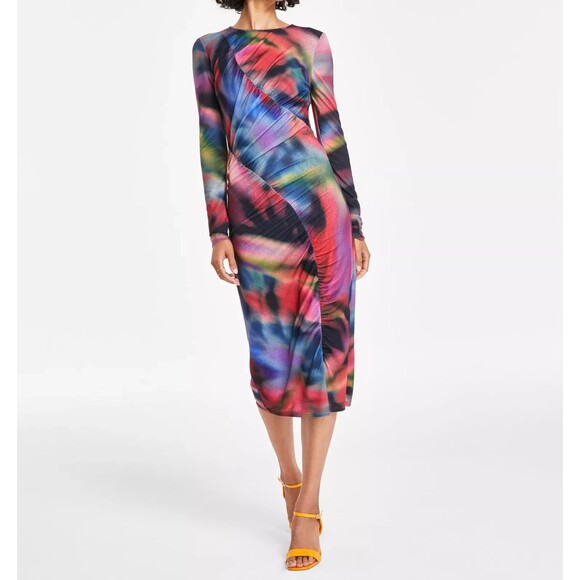 Vince Camuto Women's Colorful Chic Printed Long-Sleeve Bodycon Dress Multi 8 - Picture 1 of 12